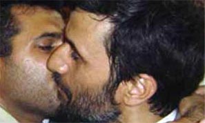 Ahmadinejad Kissing a Man - Yes We Know He's Iranian, Not Bahraini