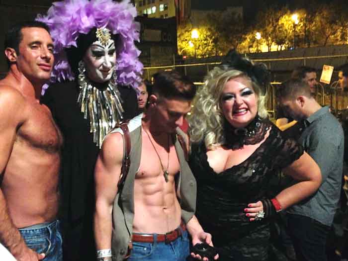 Boyfriends Nick Capra and Brent Corrigan with Sister Roma and mr. Pam at the Falcon Party. Photo: Gay Porn Blog