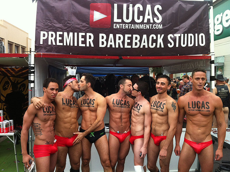 The Lucas Entertainment crew, with Michael Lucas fondling Dato Foland's dick.