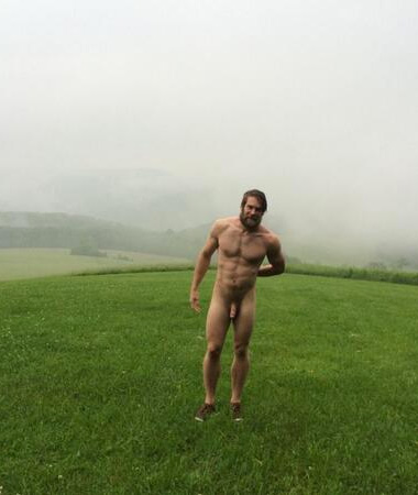 Naked in a rainstorm.