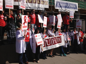 Doctors, physician assistants and nurse practitioners staged a protest today at AHF offices over poor working conditions and understaffing that has put patients at greater risk.