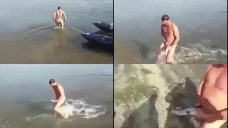 man catches fish with his dick